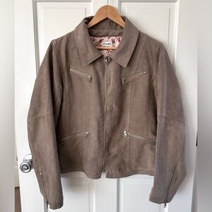 Freda (UK Boutique) Taupe Faux Suede Biker Moto Jacket Zippers T5 Size L